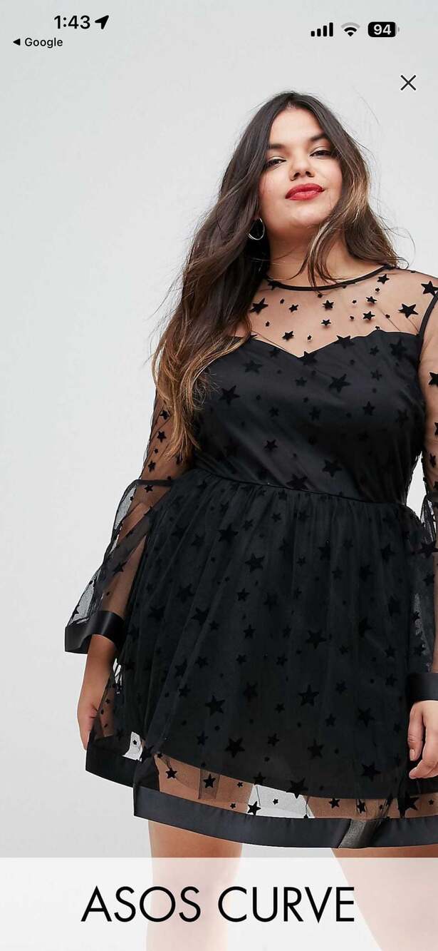 ASOS Curve Black Star Mesh Flared Sleeve Mini Dress